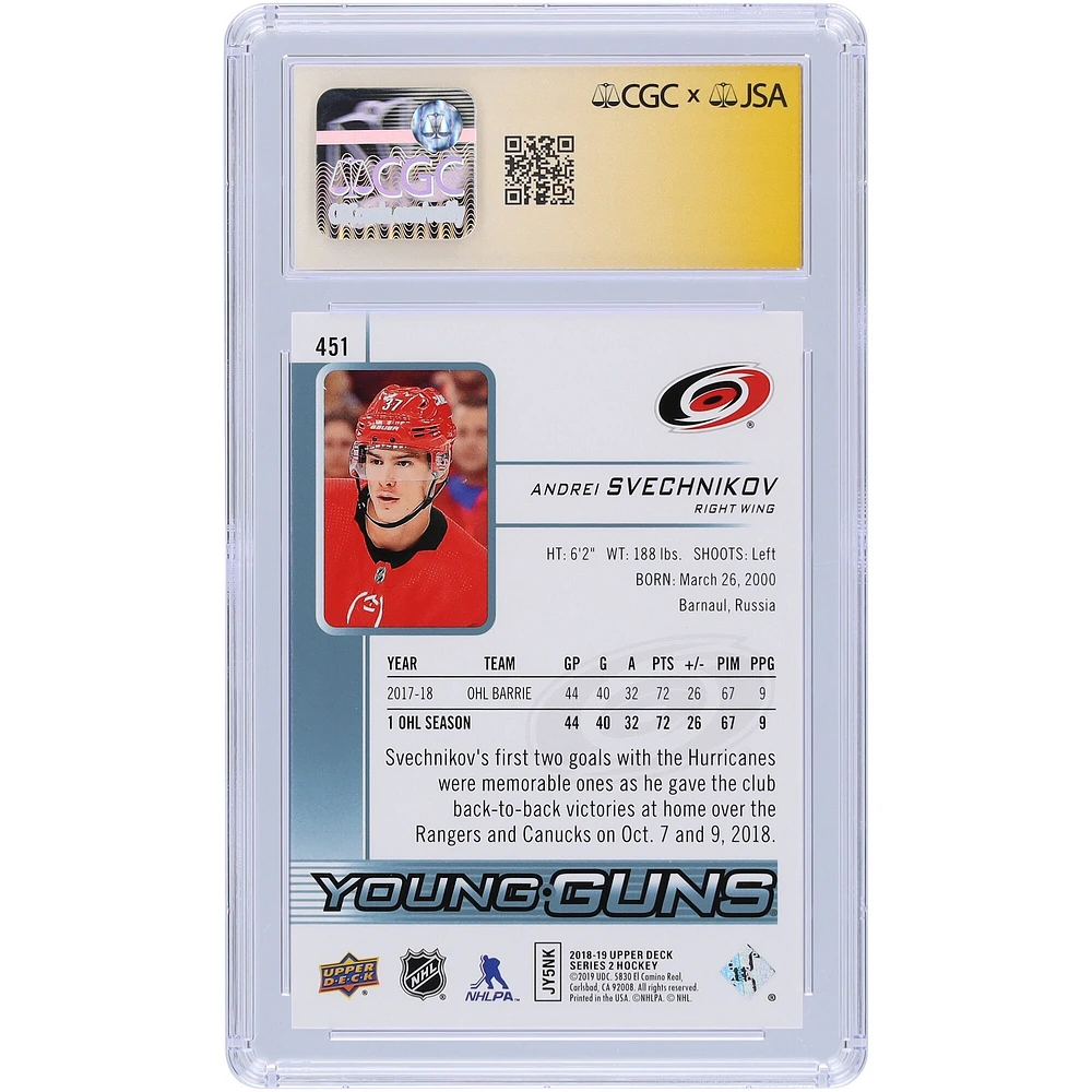 Andrei Svechnikov Carolina Hurricanes Autographed 2018-19 Upper Deck Series 2 Young Guns #451 CGC Fanatics Witnessed Authenticated /10 Rookie Card