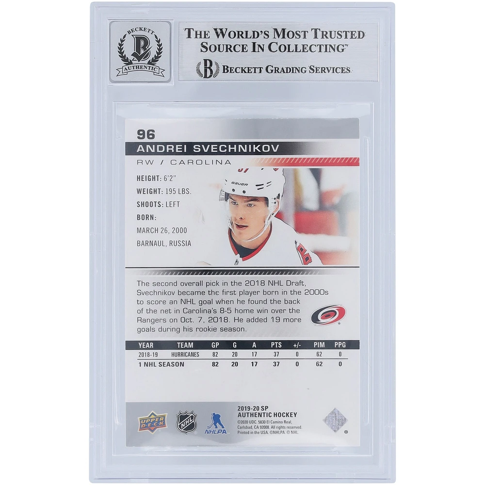 Andrei Svechnikov Carolina Hurricanes Autographed 2019-20 Upper Deck SP Authentic #96 Beckett Fanatics Witnessed Authenticated 10 Card
