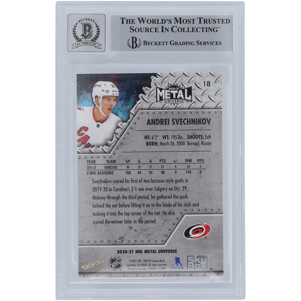 Andrei Svechnikov Carolina Hurricanes Autographed 2020-21 Skybox Metal Universe #18 Beckett Fanatics Witnessed Authenticated 10 Card