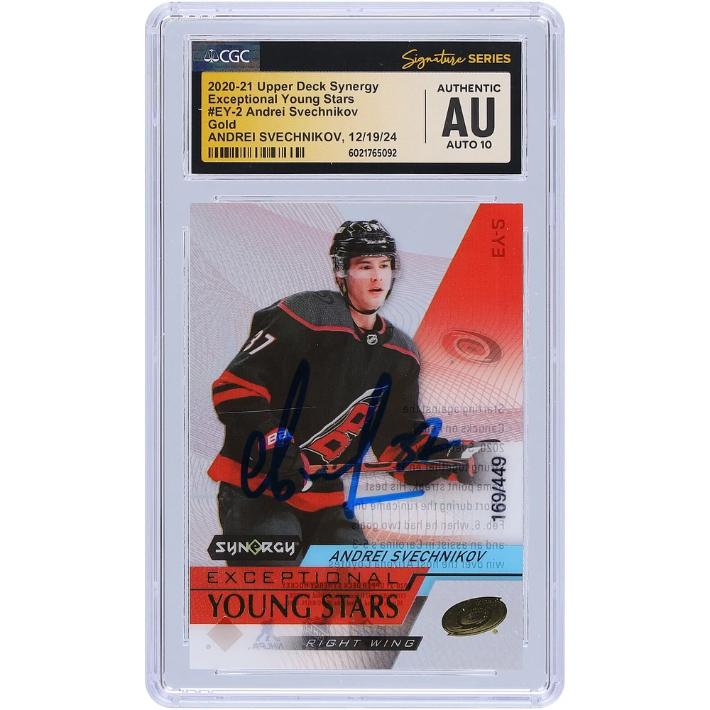 Andrei Svechnikov Carolina Hurricanes Autographed 2020-21 Upper Deck Synergy Exceptional Young Stars Gold #EY-2 #/449 CGC Fanatics Witnessed Authenticated Auto 10 Card