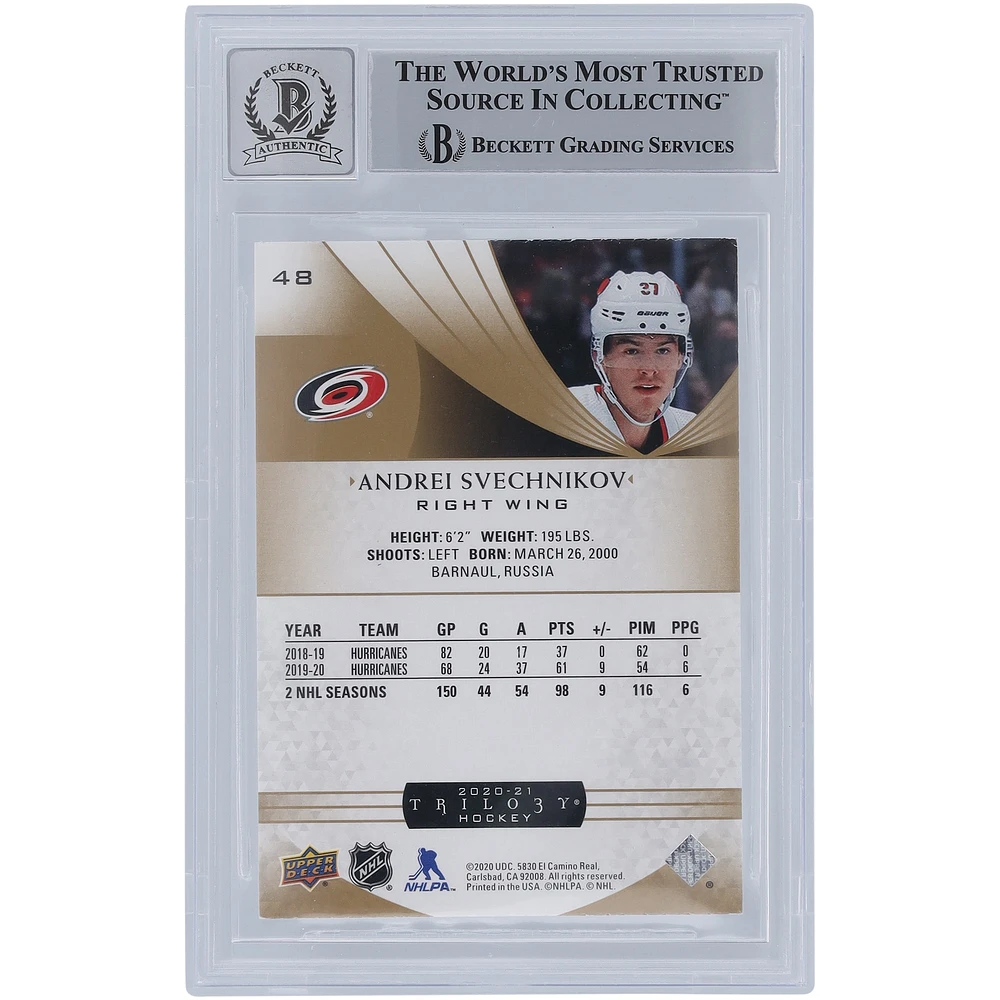 Andrei Svechnikov Carolina Hurricanes Autographed 2020-21 Upper Deck Trilogy #48 Beckett Fanatics Witnessed Authenticated 10 Card