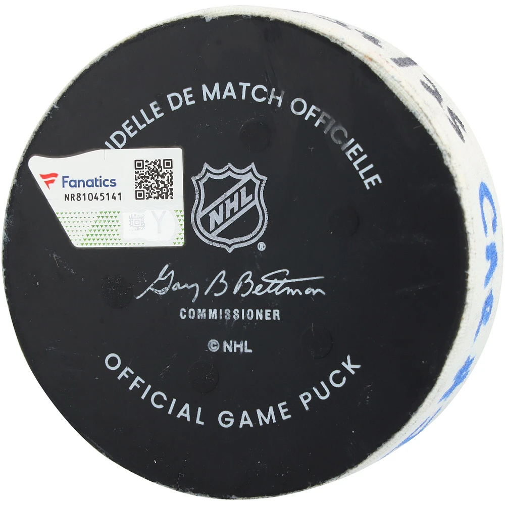 Andrei Svechnikov Carolina Hurricanes Game-Used Goal Puck vs. New York Rangers on January 28, 2025 - First of Two Goals Scored