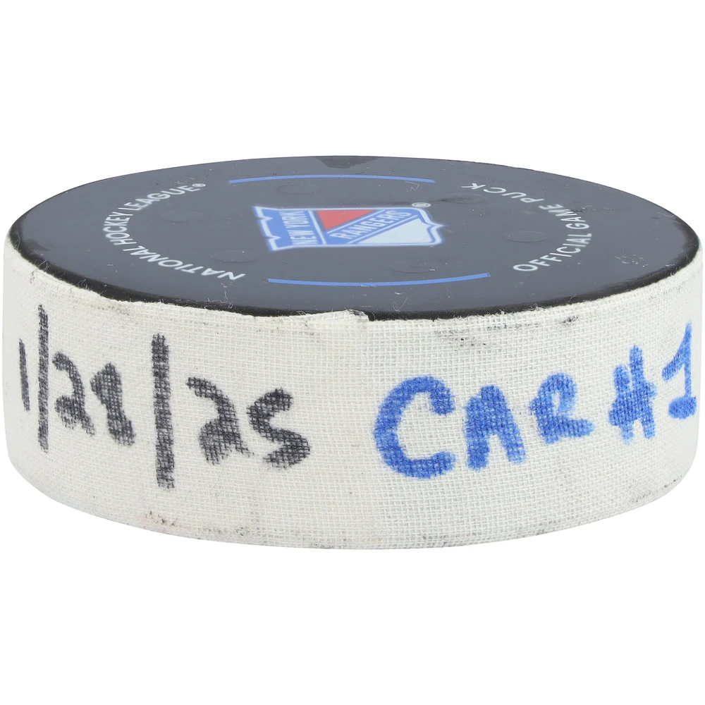 Andrei Svechnikov Carolina Hurricanes Game-Used Goal Puck vs. New York Rangers on January 28, 2025 - First of Two Goals Scored