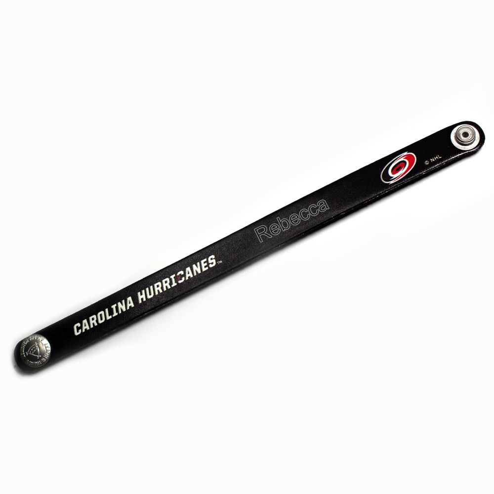 Black Carolina Hurricanes Personalized Leather Slim Bracelet