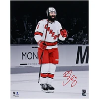 Brent Burns Carolina Hurricanes Autographed 16" x 20" White Jersey Celebrating Spotlight Photograph
