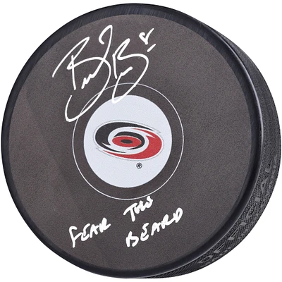 Brent Burns Carolina Hurricanes Autographed Hockey Puck with "Fear the Beard" Inscription