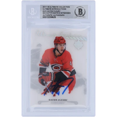 Carte de recrue autographiée 2017-18 Upper Deck Ultimate Collection Ultimate Introductions #UI-3 Beckett Fanatics Witnessed Authenticated 10 Rookie Card de Haydn Fleury des Hurricanes de la Caroline