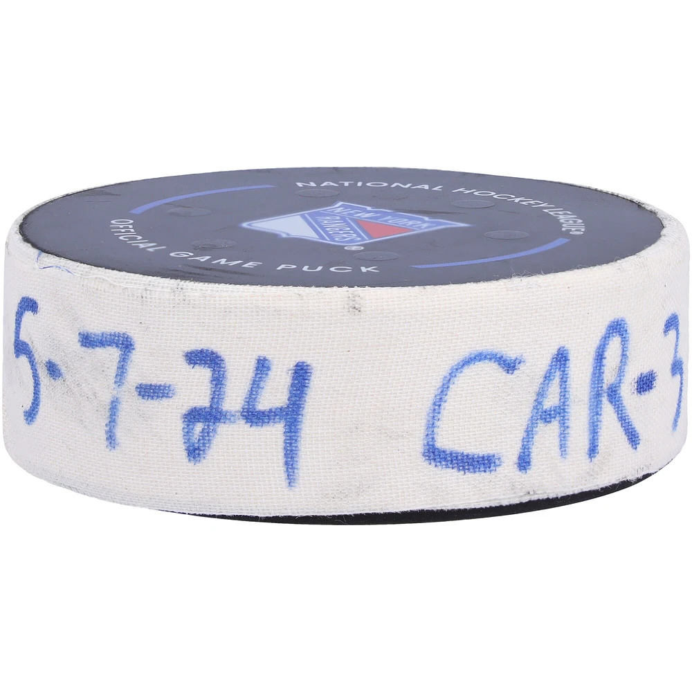 Jake Guentzel Carolina Hurricanes Game-Used Goal Puck from 2024 Stanley Cup Playoffs Second Round Game 2 vs. New York Rangers - Second of Two Goals Scored