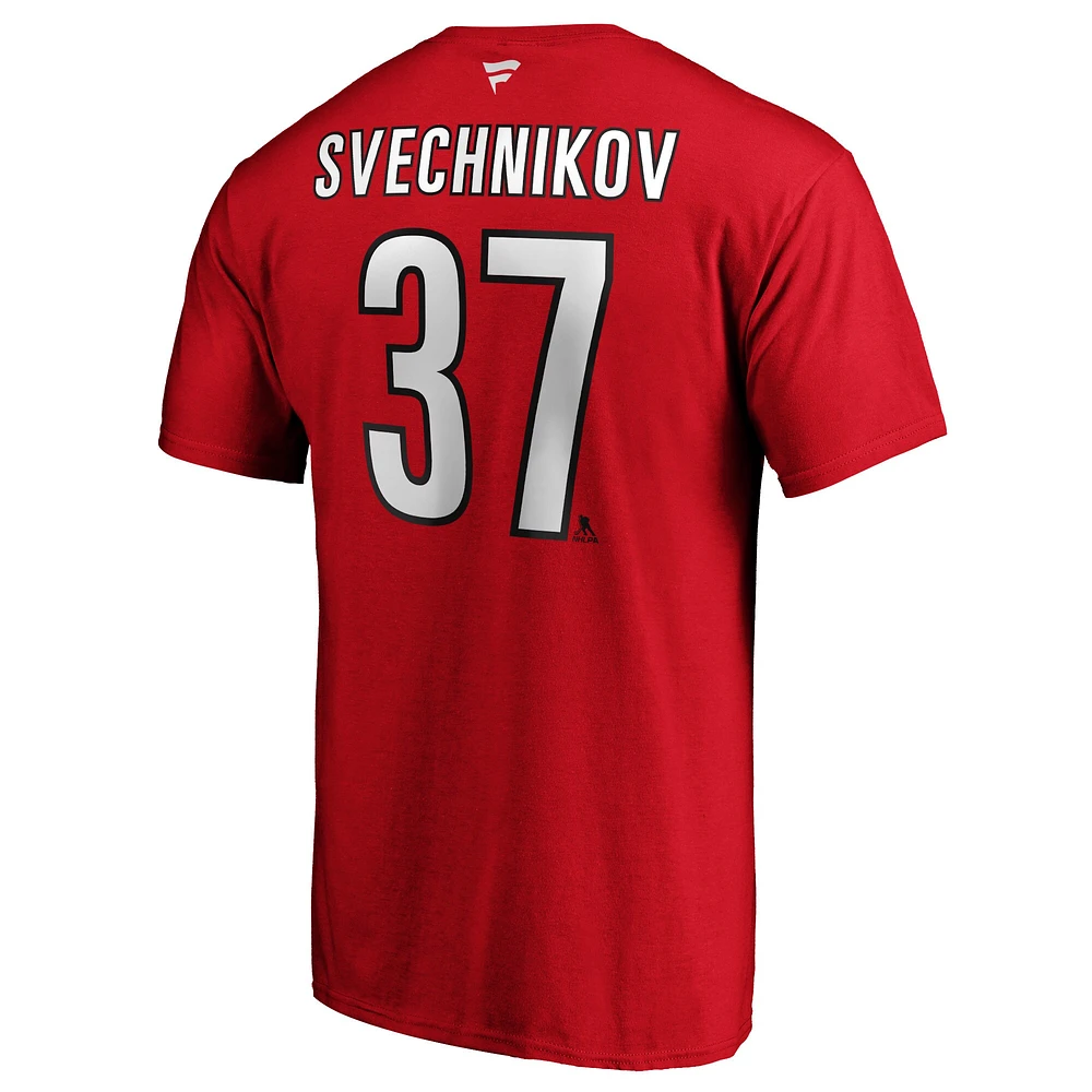 Men's Fanatics Andrei Svechnikov Red Carolina Hurricanes Authentic Stack Name & Number T-Shirt