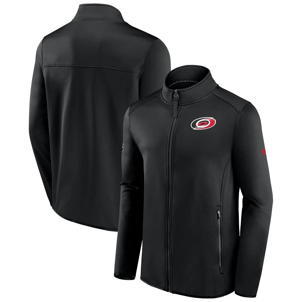 Veste polaire entièrement zippée Fanatics Black Carolina Hurricanes Authentic Pro Rink pour hommes