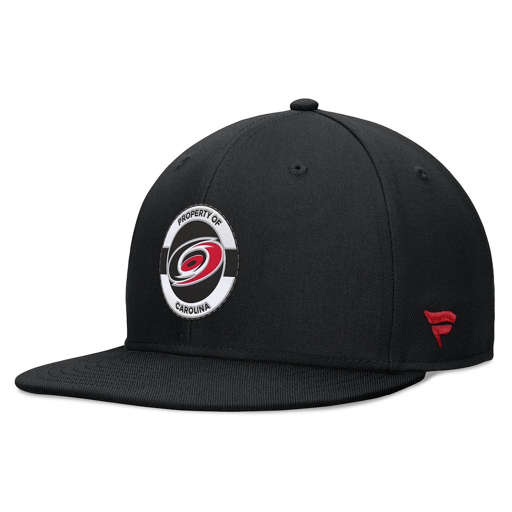 Casquette Snapback authentique Pro Training Camp Fanatics pour hommes, noire des Hurricanes de la Caroline