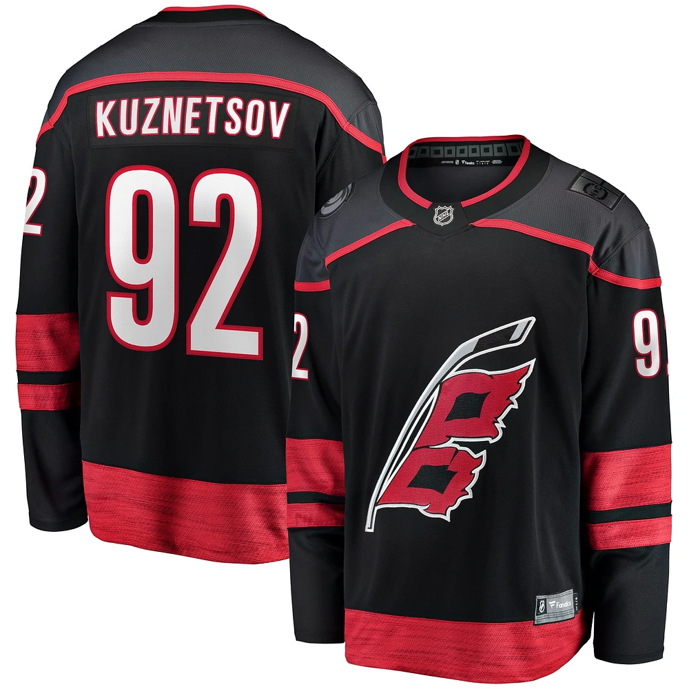 Maillot d'évasion à domicile Fanatics Evgeny Kuznetsov pour hommes, noir, Carolina Hurricanes