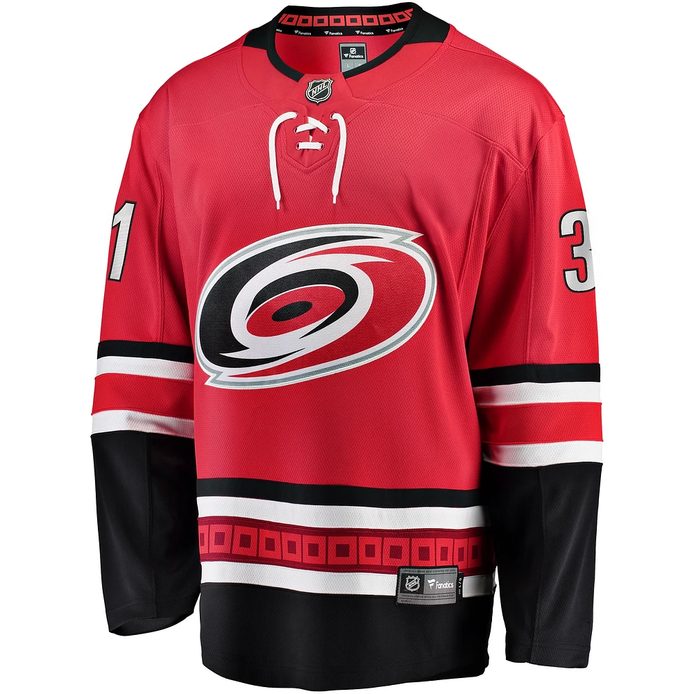 Maillot de joueur échappé alternatif des Hurricanes la Caroline Fanatics Frederik Andersen pour hommes, rouge