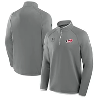 Pull en molleton Authentic Pro gris à fermeture éclair quart de tour pour homme, Hurricanes la Caroline, séries éliminatoires Coupe Stanley 2025