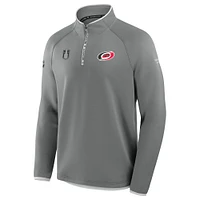 Pull en molleton Authentic Pro gris à fermeture éclair quart de tour pour homme, Hurricanes la Caroline, séries éliminatoires Coupe Stanley 2025