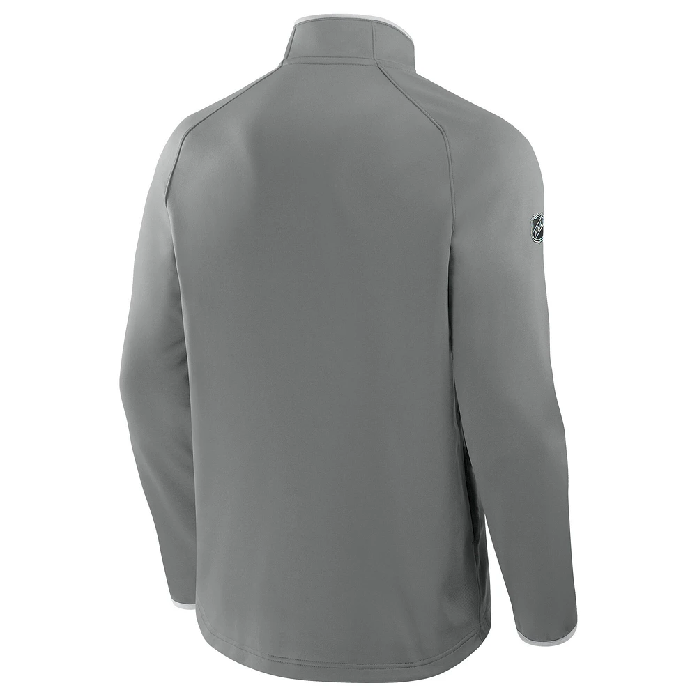 Pull en molleton Authentic Pro gris à fermeture éclair quart de tour pour homme, Hurricanes la Caroline, séries éliminatoires Coupe Stanley 2025