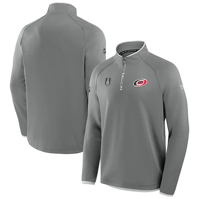 Pull en molleton Authentic Pro gris à fermeture éclair quart de tour pour homme, Hurricanes la Caroline, séries éliminatoires Coupe Stanley 2025