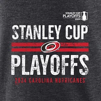 T-shirt tri-mélange à barre transversale des séries éliminatoires de la Coupe Stanley 2024 Hurricanes Caroline Heather Charcoal Fanatics pour hommes