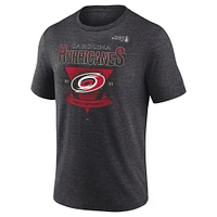 Men's Fanatics Heather Charcoal Carolina Hurricanes 2025 Stanley Cup Playoffs Crossbar Tri-Blend T-Shirt