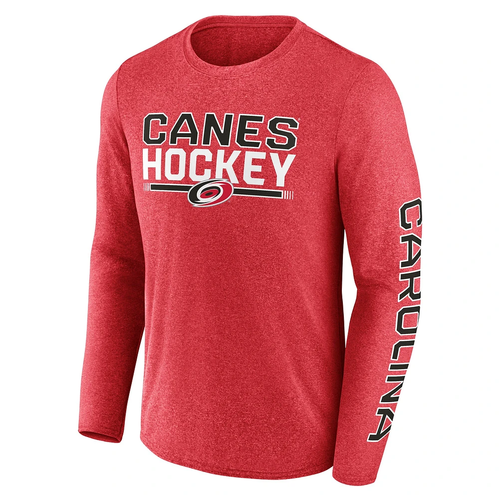 T-shirt synthétique à manches longues emblématique Sweep des Hurricanes de la Caroline Fanatics pour hommes, rouge chiné