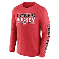 T-shirt synthétique à manches longues emblématique Sweep des Hurricanes de la Caroline Fanatics pour hommes, rouge chiné