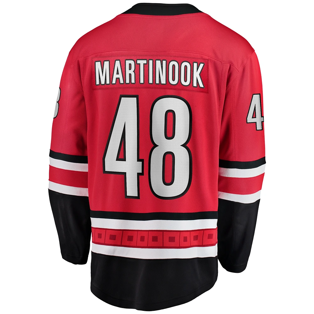 Fanatics Jordan Martinook pour hommes, maillot de joueur alternatif des Hurricanes la Caroline, rouge