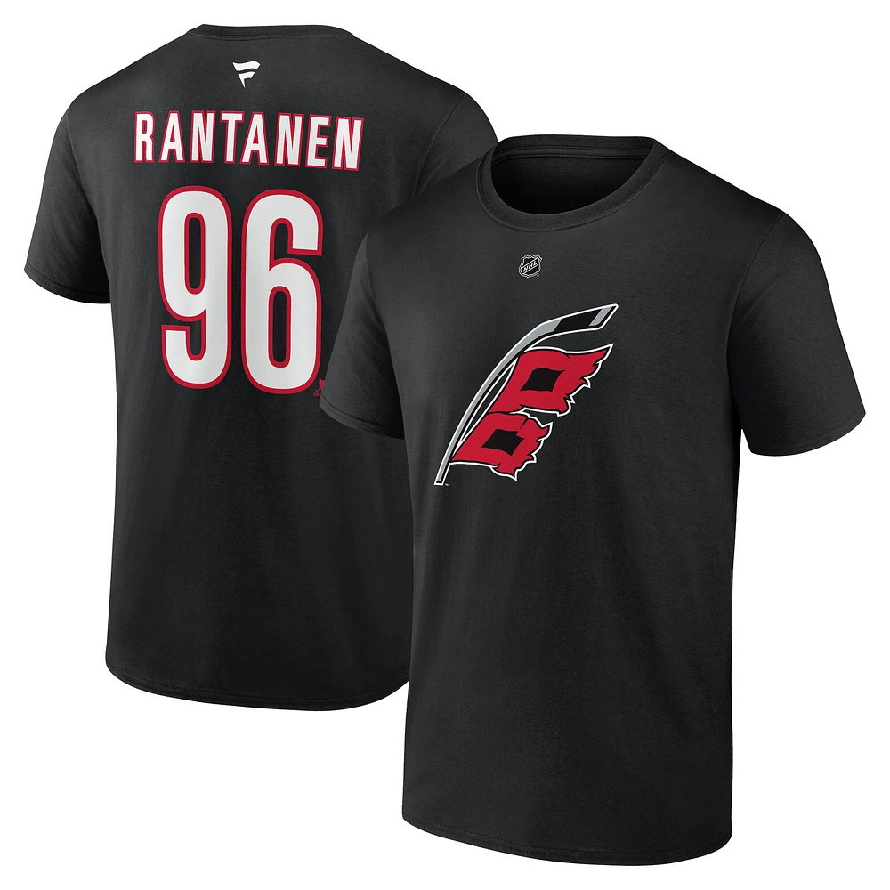 Men's Fanatics Mikko Rantanen Black Carolina Hurricanes Authentic Stack Name & Number T-Shirt