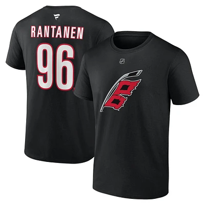 Men's Fanatics Mikko Rantanen Black Carolina Hurricanes Authentic Stack Name & Number T-Shirt