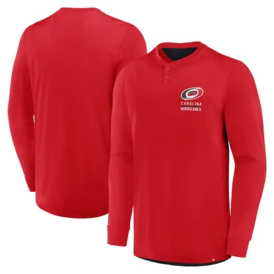 Men's Fanatics Red Carolina Hurricanes Adrenaline Push Long Sleeve Henley Shirt