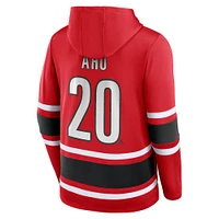 Men's Fanatics Sebastian Aho Red Carolina Hurricanes Name & Number Lace-Up Pullover Hoodie