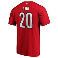 Men's Fanatics Sebastian Aho Red Carolina Hurricanes Team Authentic Stack Name & Number T-Shirt