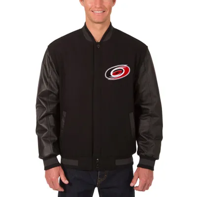 Carolina Hurricanes JH Design Reversible Wool & Leather Full-Snap Jacket - Black