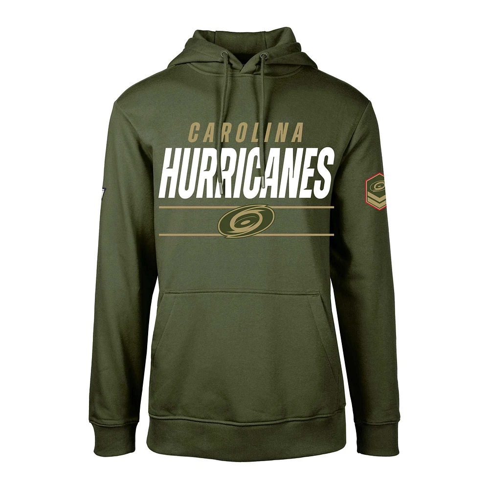 Men's Levelwear Olive Carolina Hurricanes Delta Podium Fleece Pullover Hoodie