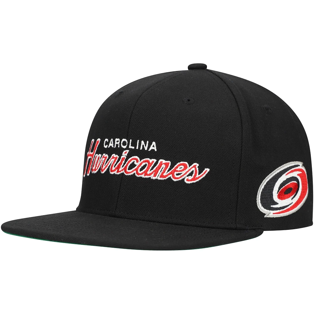 Casquette Snapback Core Team Script 2.0 noire des Hurricanes de la Caroline Mitchell & Ness pour hommes