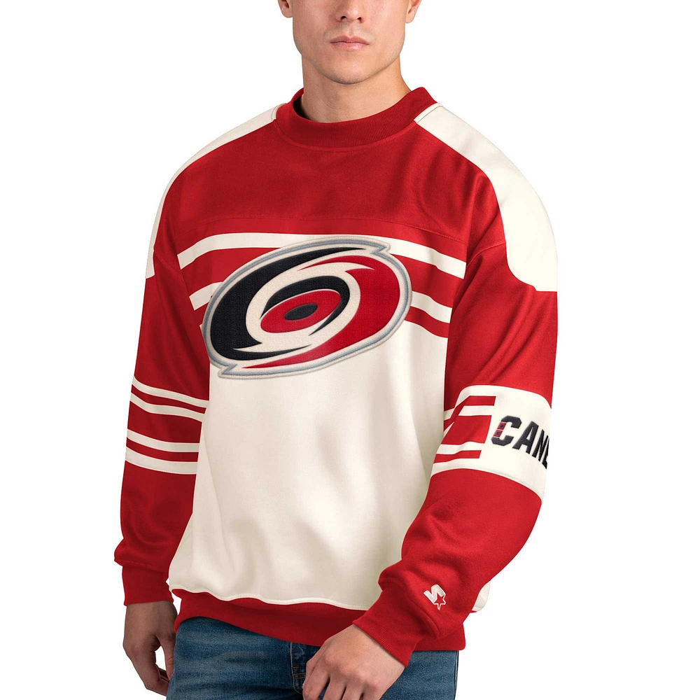 Men's Starter White Carolina Hurricanes Defense Fleece Crewneck Pullover Sweatshirt