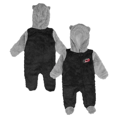 Newborn & Infant Black Carolina Hurricanes Game Nap Teddy Fleece Bunting Full-Zip Sleeper