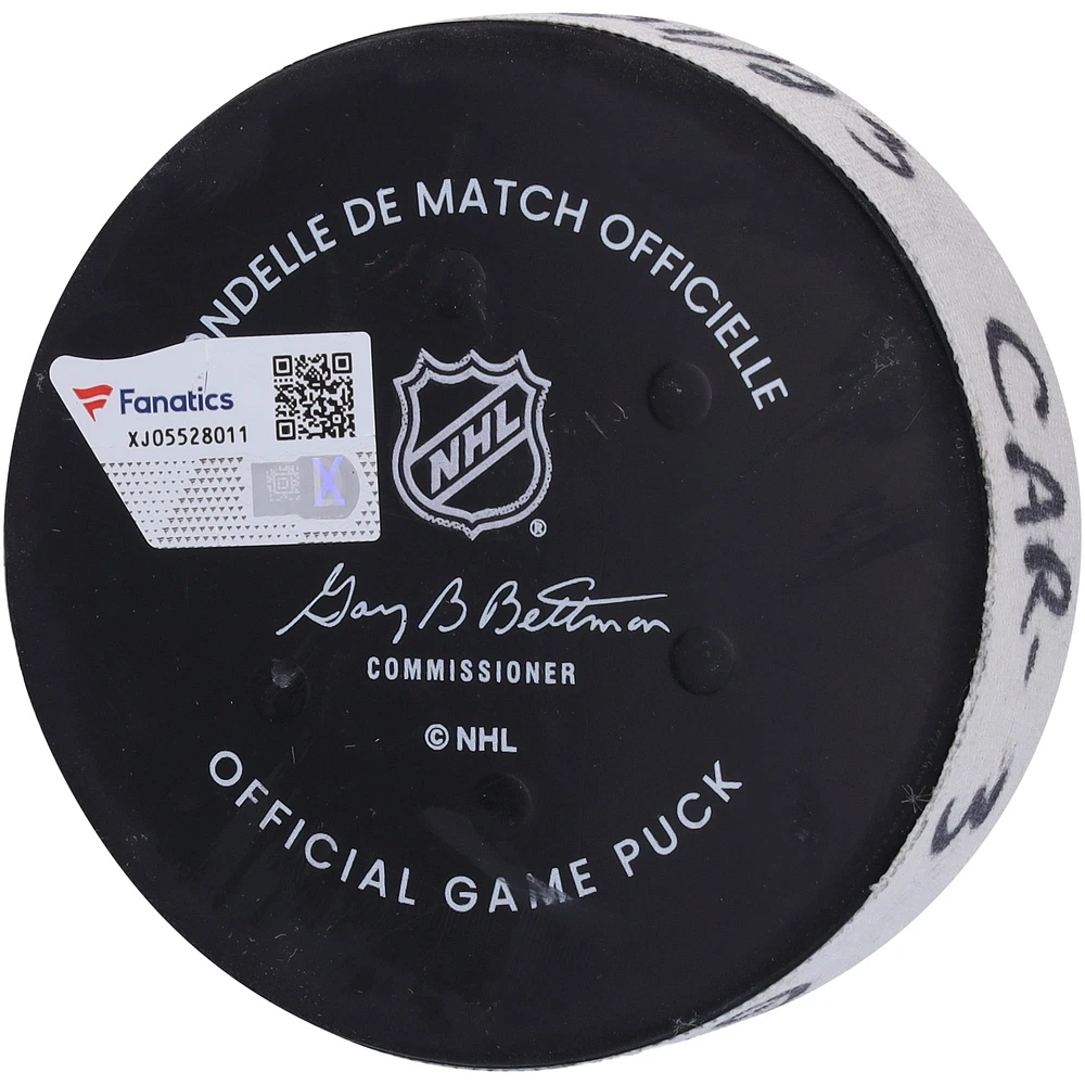 Teuvo Teravainen Carolina Hurricanes Game-Used Goal Puck from March 21, 2023 vs. New York Rangers