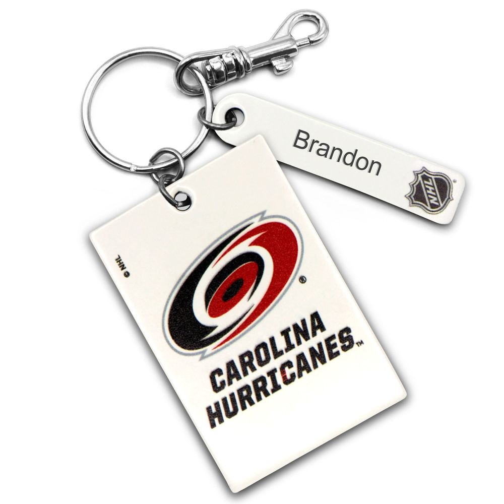 White Carolina Hurricanes Personalized Leather Rectangle Keychain