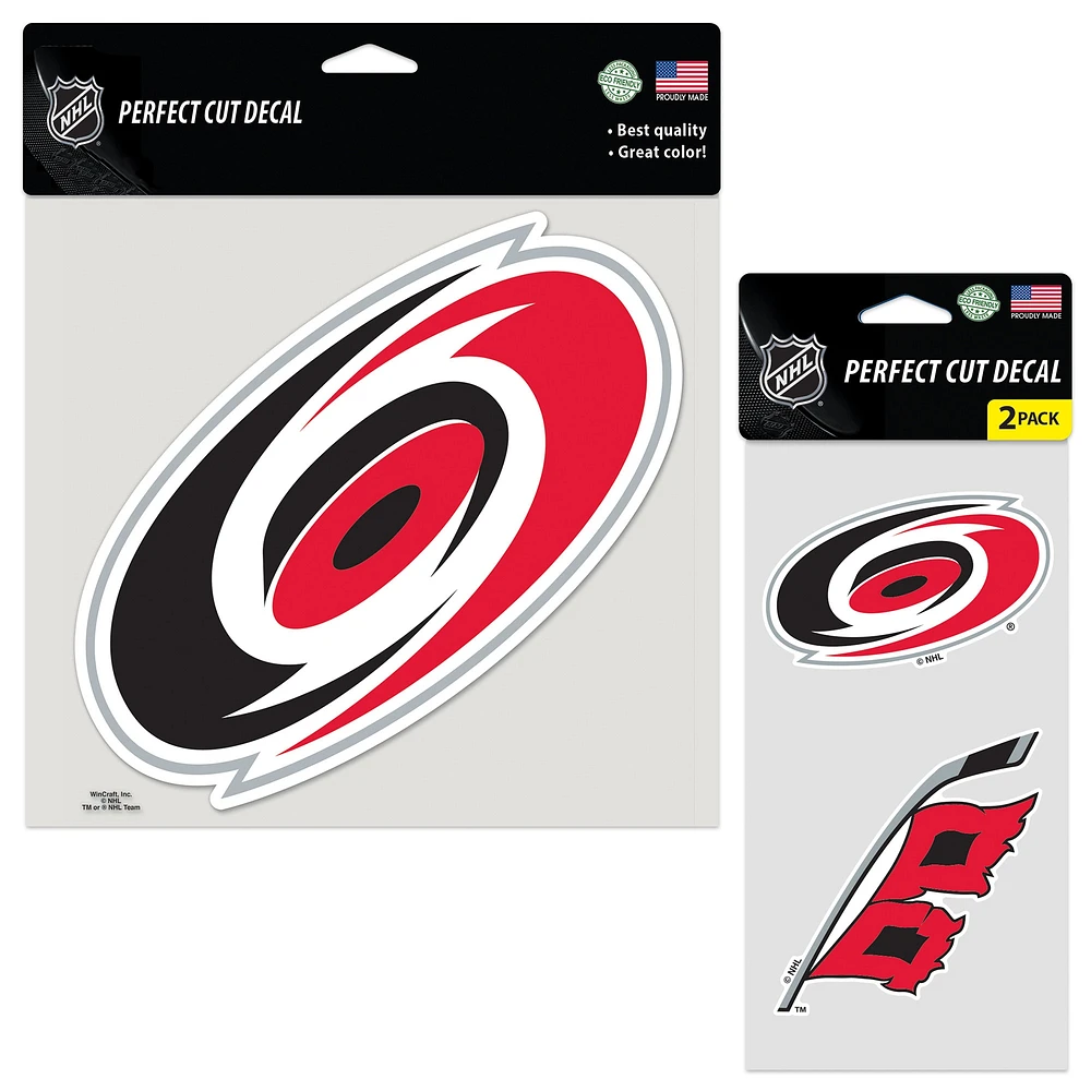 Feuille de décalcomanies WinCraft Carolina Hurricanes à découpe parfaite en lot de trois