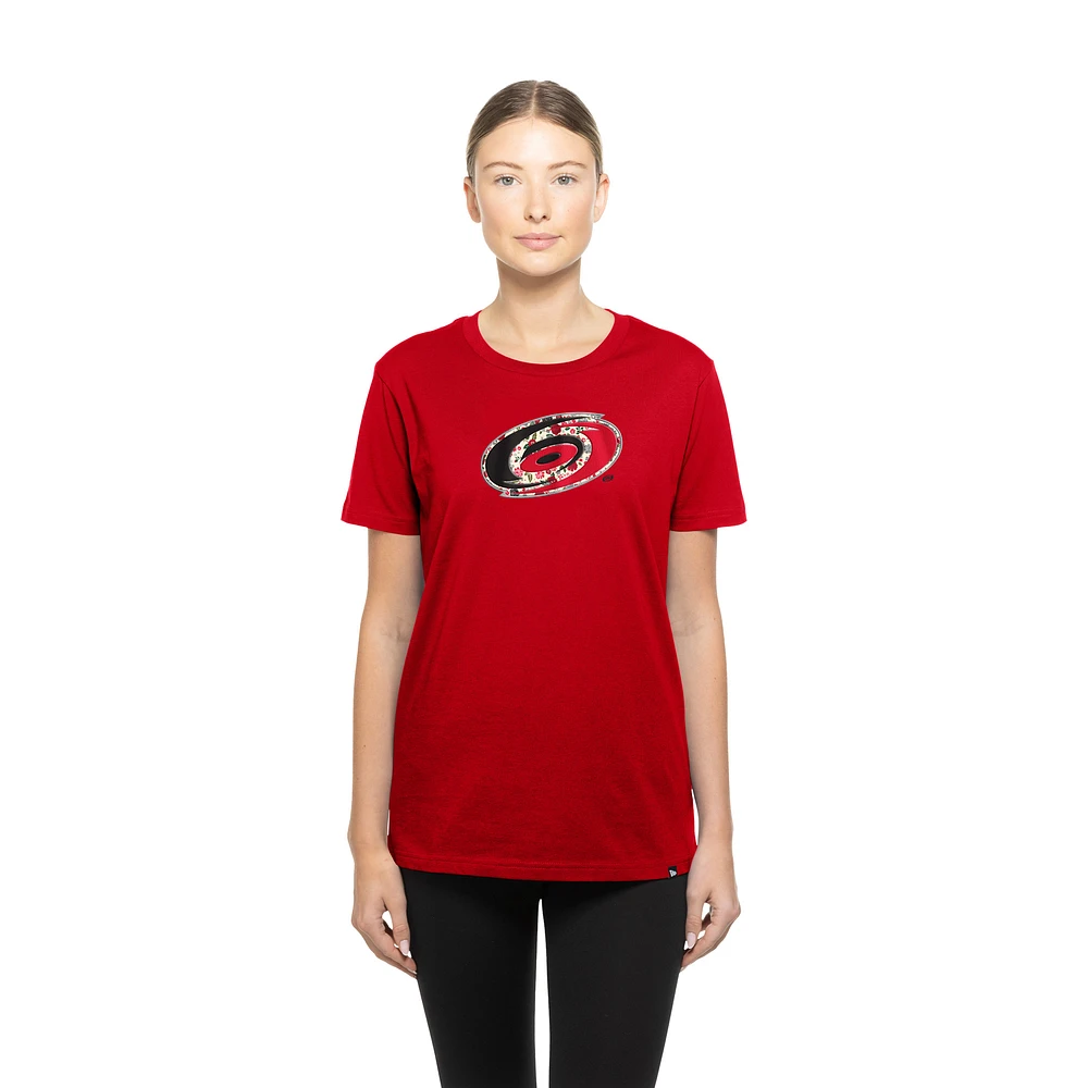 Women's New Era  Red Carolina Hurricanes Glam Game Floral T-Shirt