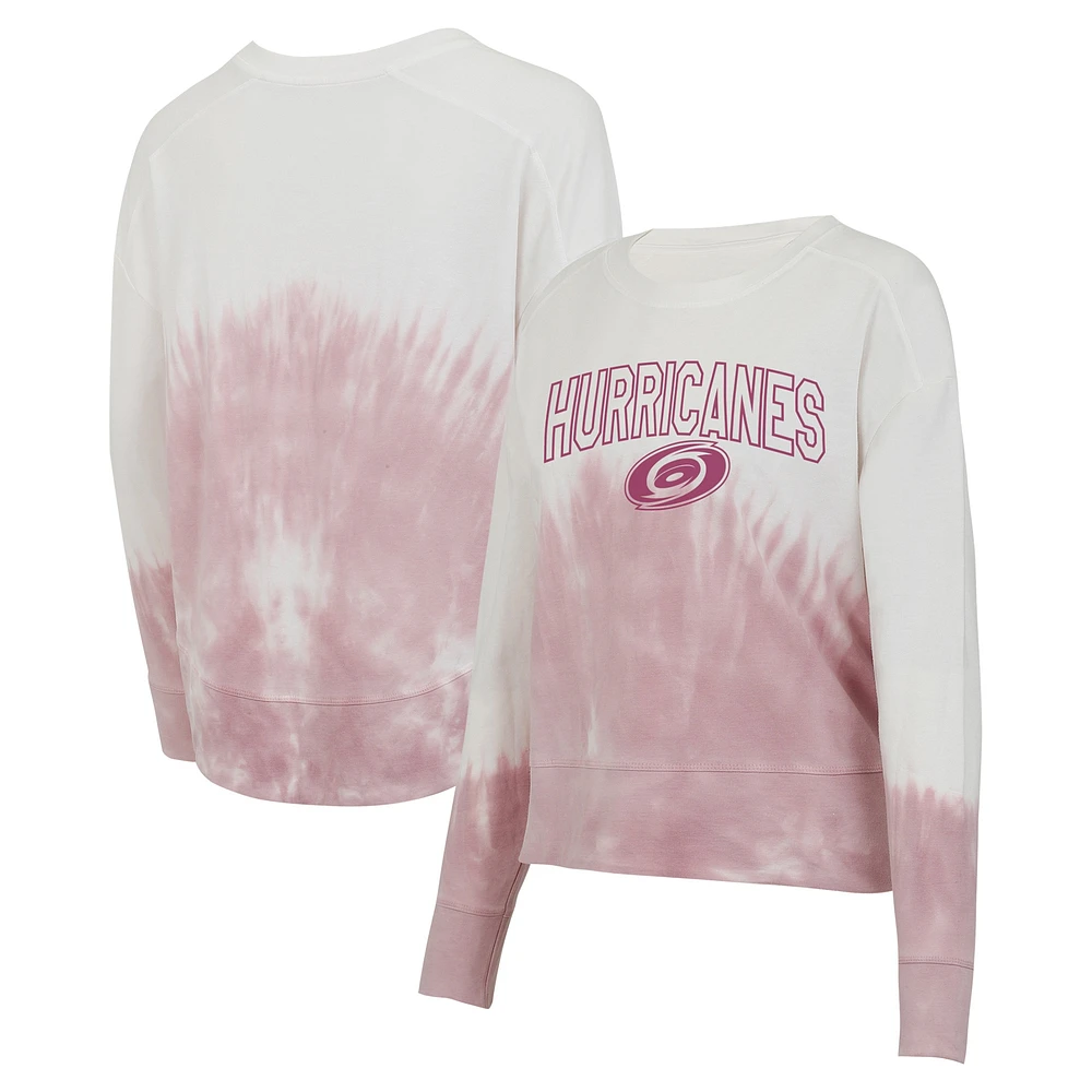 T-shirt à manches longues Concepts Sport rose/blanc Carolina Hurricanes Orchard Tie-Dye pour femmes