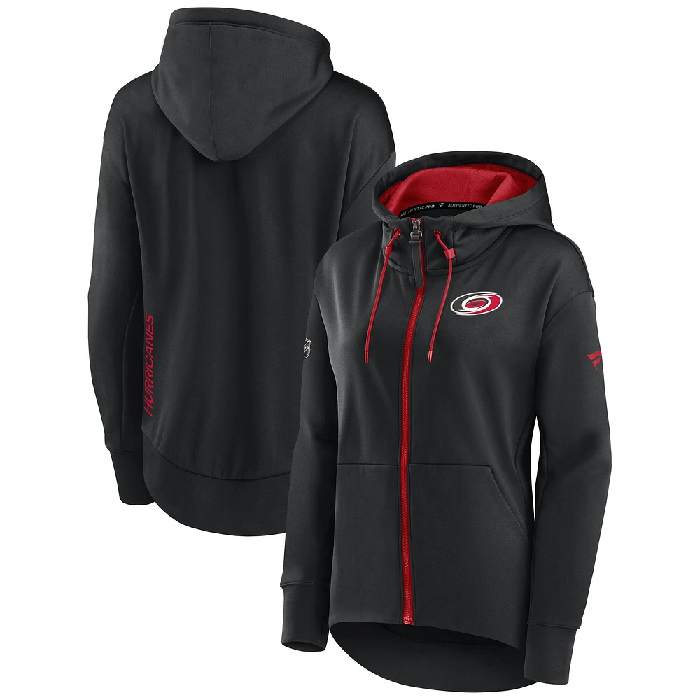 Women's Fanatics Black Carolina Hurricanes Authentic Pro Rink Full-Zip Hoodie