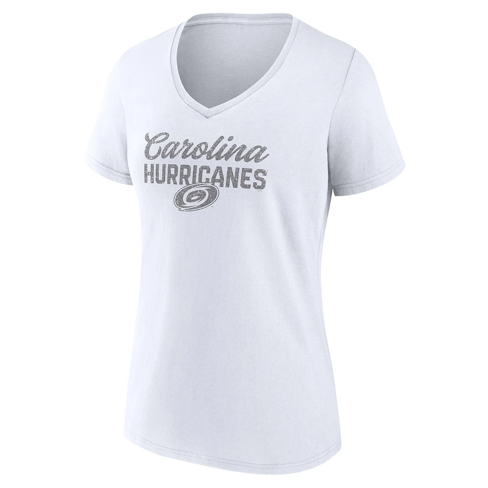 Women's Fanatics Carolina Hurricanes White Out V-Neck T-Shirt