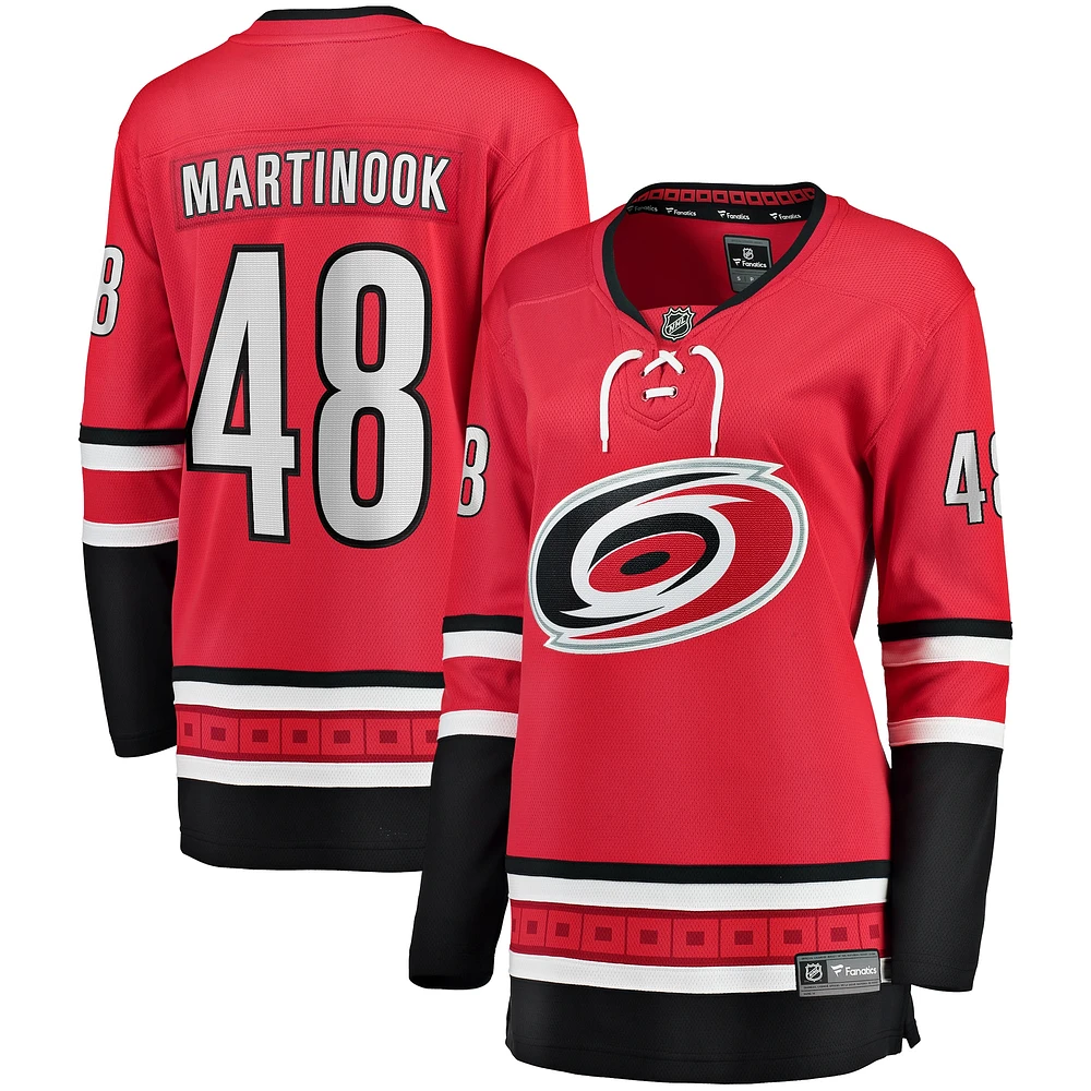 Fanatics Jordan Martinook pour femmes, maillot de joueur alternatif des Hurricanes la Caroline, rouge