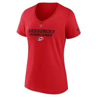 T-shirt à col en V authentique Pro Core rouge pour femme des Carolina Hurricanes Fanatics