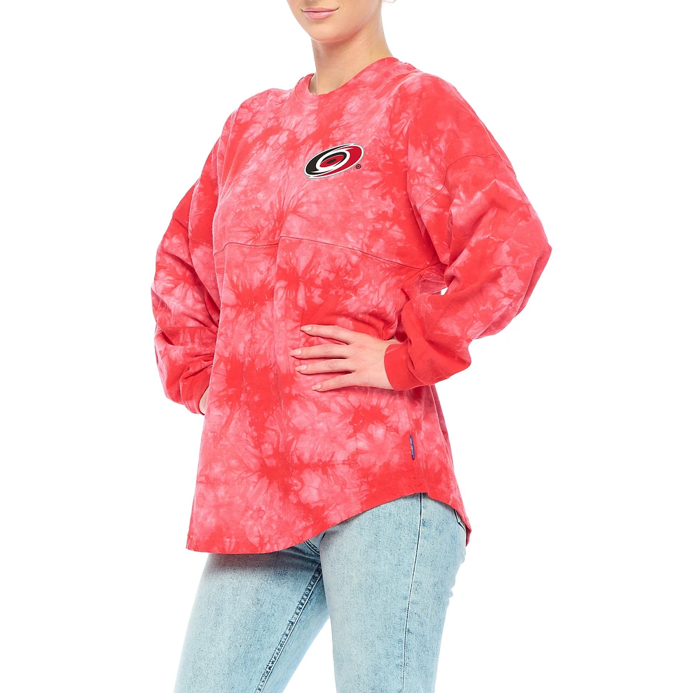 Women's Fanatics Red Carolina Hurricanes Crystal-Dye Long Sleeve T-Shirt