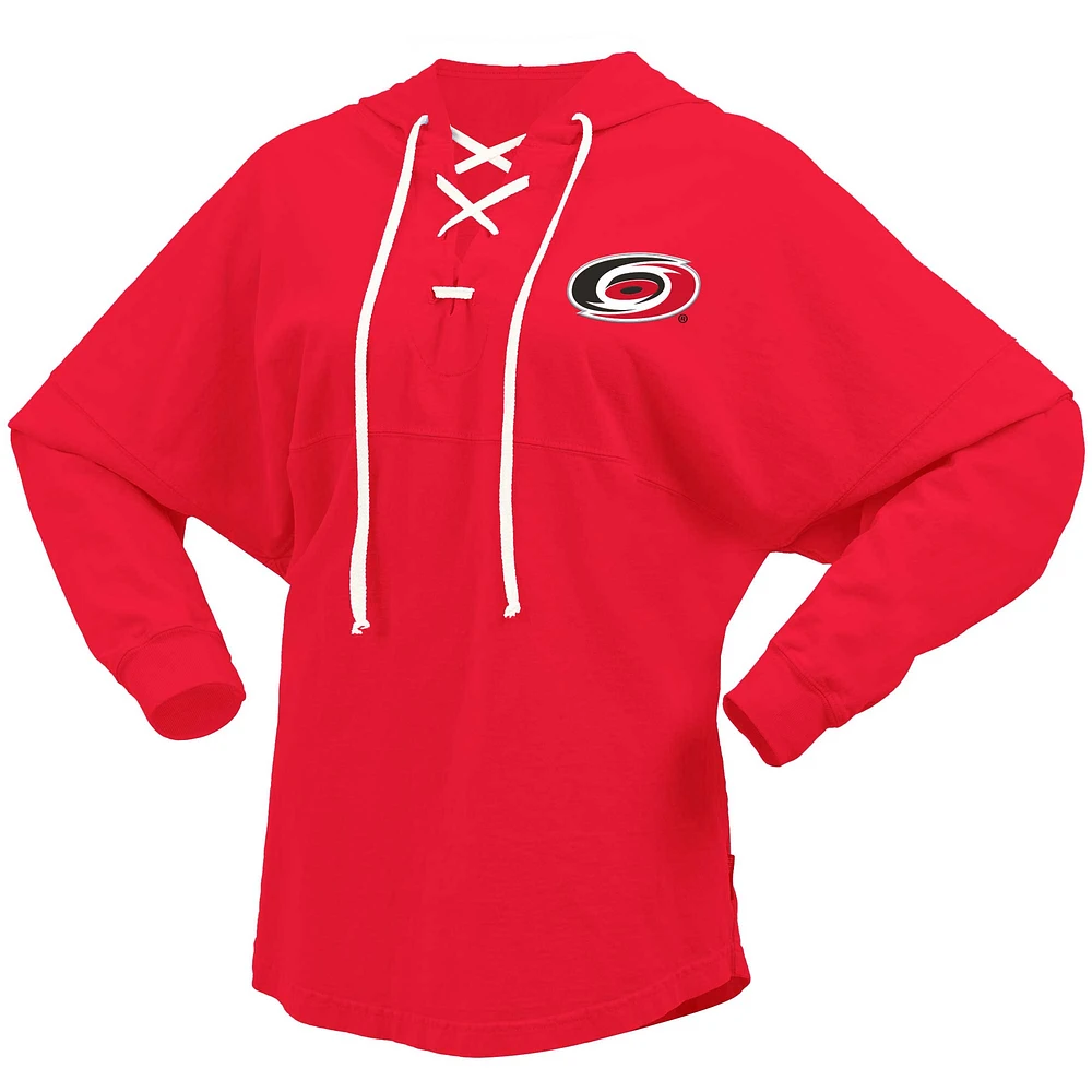 Women's Fanatics Red Carolina Hurricanes Jersey Lace-Up V-Neck Long Sleeve Hoodie T-Shirt