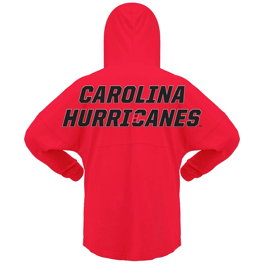 T-shirt à capuche manches longues et col en V jersey Fanatics Red Carolina Hurricanes pour femmes