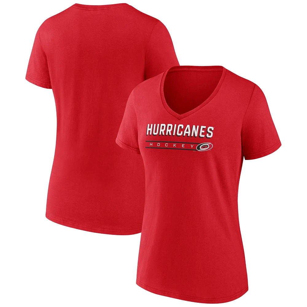 T-shirt col en V rouge pour femme Fanatics Carolina Hurricanes