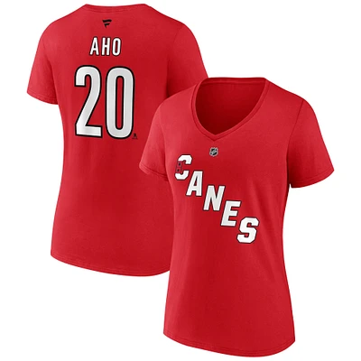 Fanatics pour femmes Sebastian Aho Red Carolina Hurricanes Special Edition 2.0 Nom et numéro T-shirt à col en V